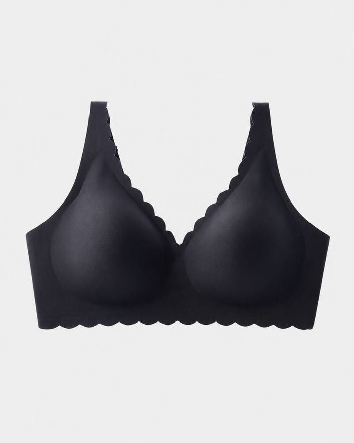 Women's Seamless Deep V Wireless Lift Bra with Scalloped Trim