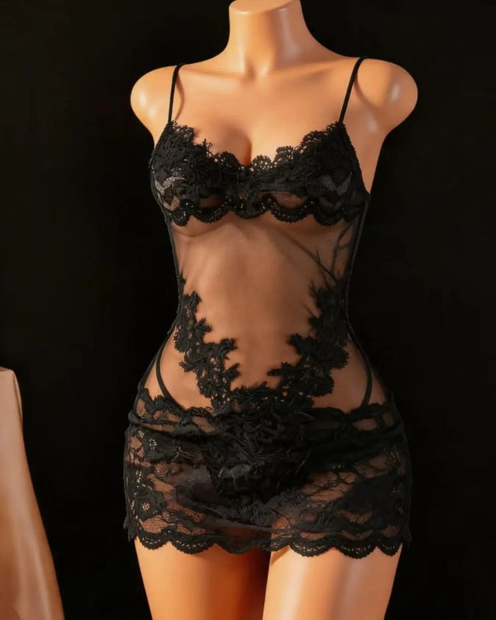 Women's Floral Lace Mini Nightgown with V-Neck