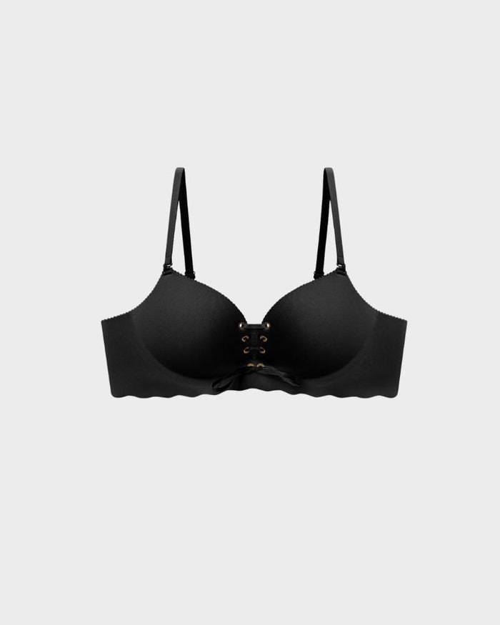 Women's Wireless Padded Push-Up Bra with Lace-Up Front