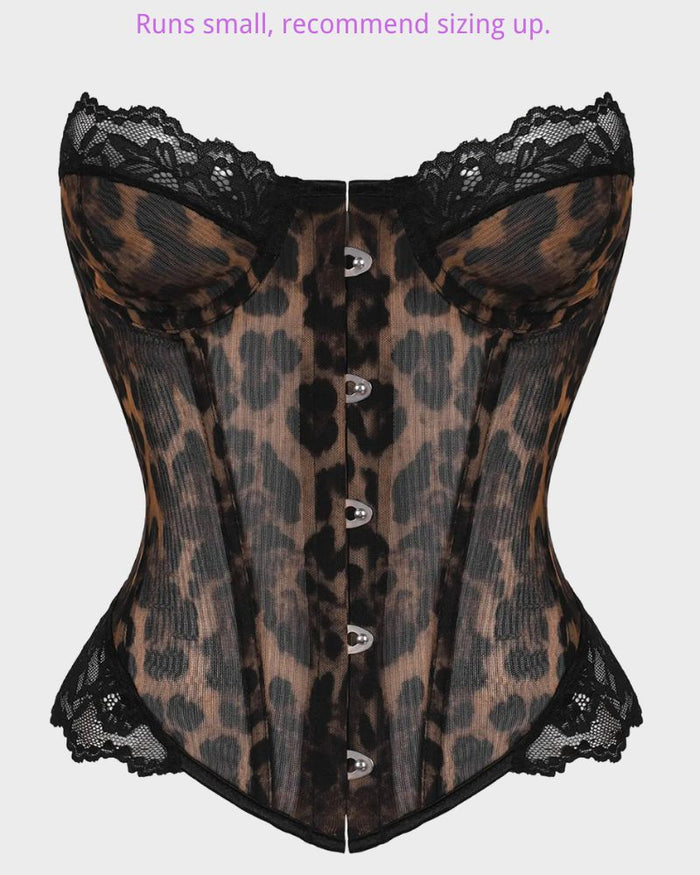 Women's Leopard Print Corset Top with Lace Trim