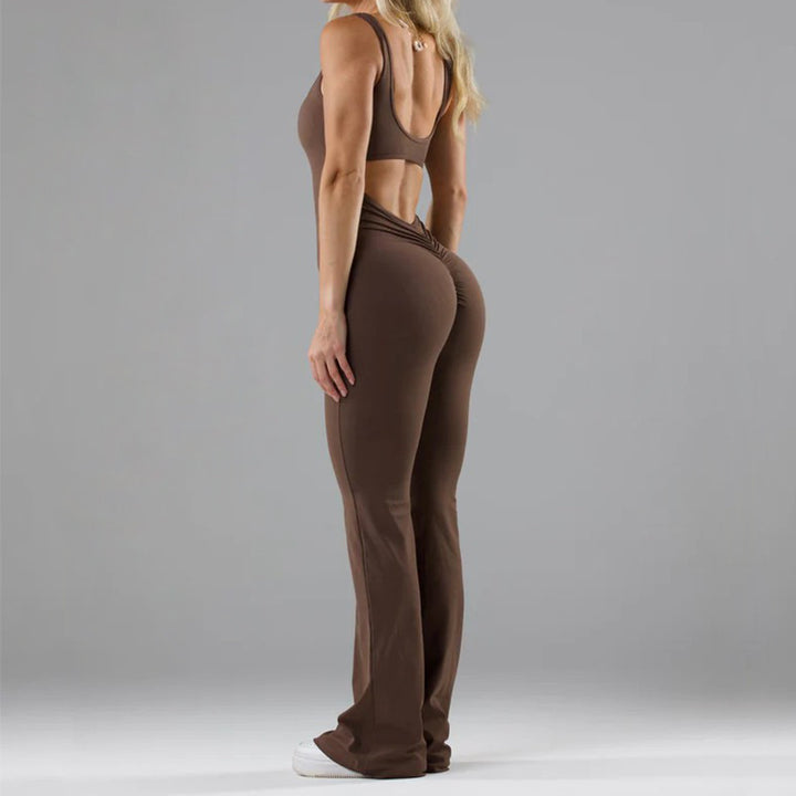 Flared yoga jumpsuit with open back