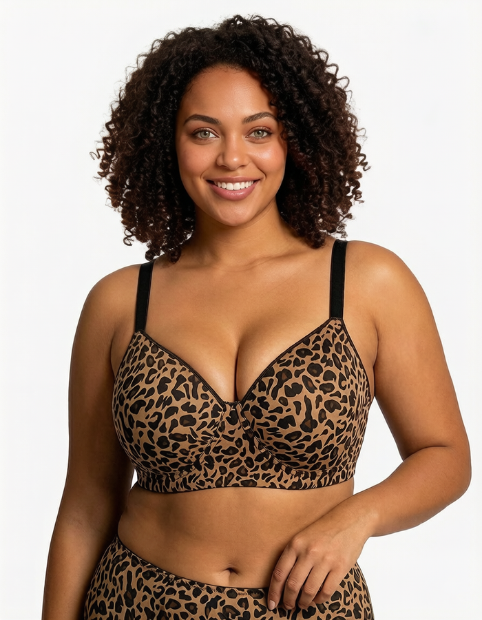 Women's Leopard Print Full Coverage Longline Bra