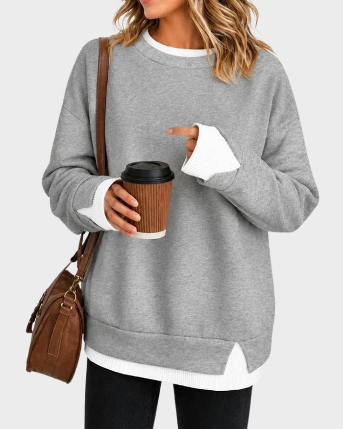 Women's Oversized Faux-Layered Crewneck Sweatshirt