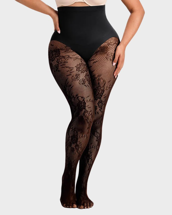 Women's High-Waist Floral Lace Shaping Tights