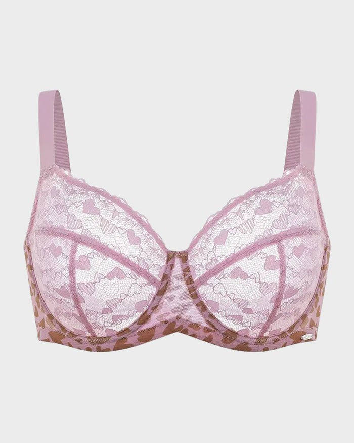 Leopard Heart Lace Plus Size Minimizer Bra
