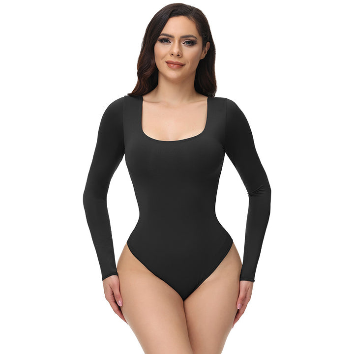 Seamless long-sleeve square-neck bodysuit