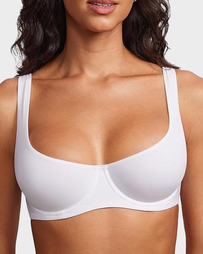 Women's Seamless Underwire Balconette Bra with Wide Straps