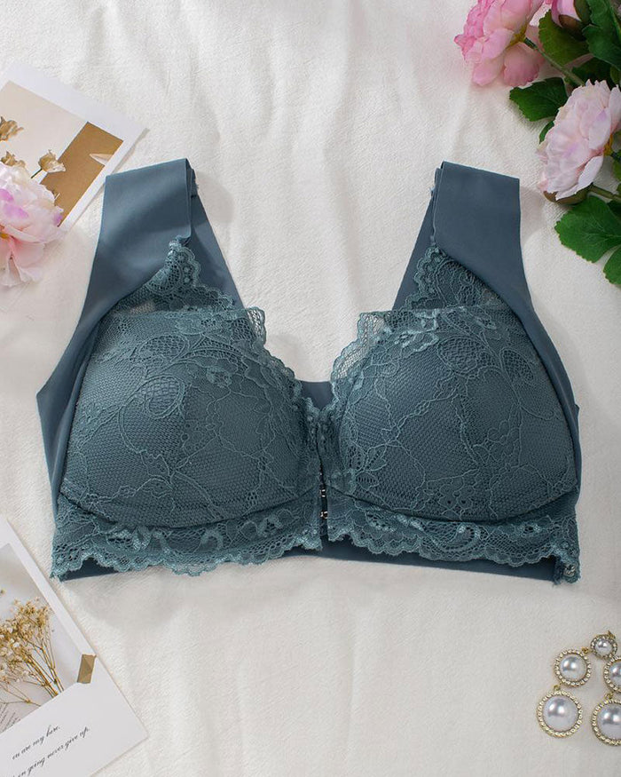 Women's Lace Front-Closure Wireless Push-Up Bra