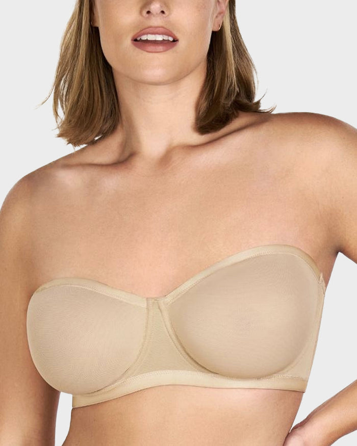 Women's Strapless Underwire Balconette Bra with Silicone Grip