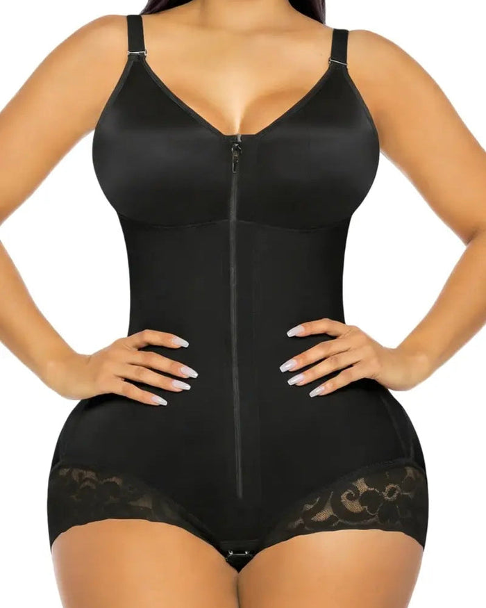 Women's High Compression Shapewear Bodysuit with Front Zip