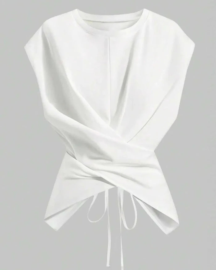 Women's Round Neck Wrap Top with Drop Shoulders