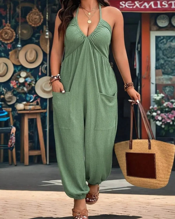 Women's Halterneck Jumpsuit with Pockets Sleeveless