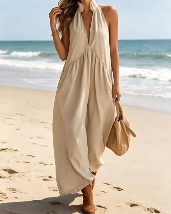 Women's Halter Neck Maxi Dress Loose Fit with Pockets