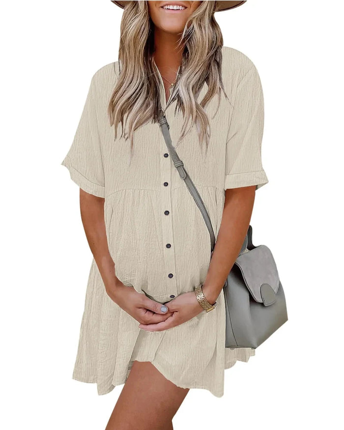 Women's Textured Babydoll Mini Dress with Pockets