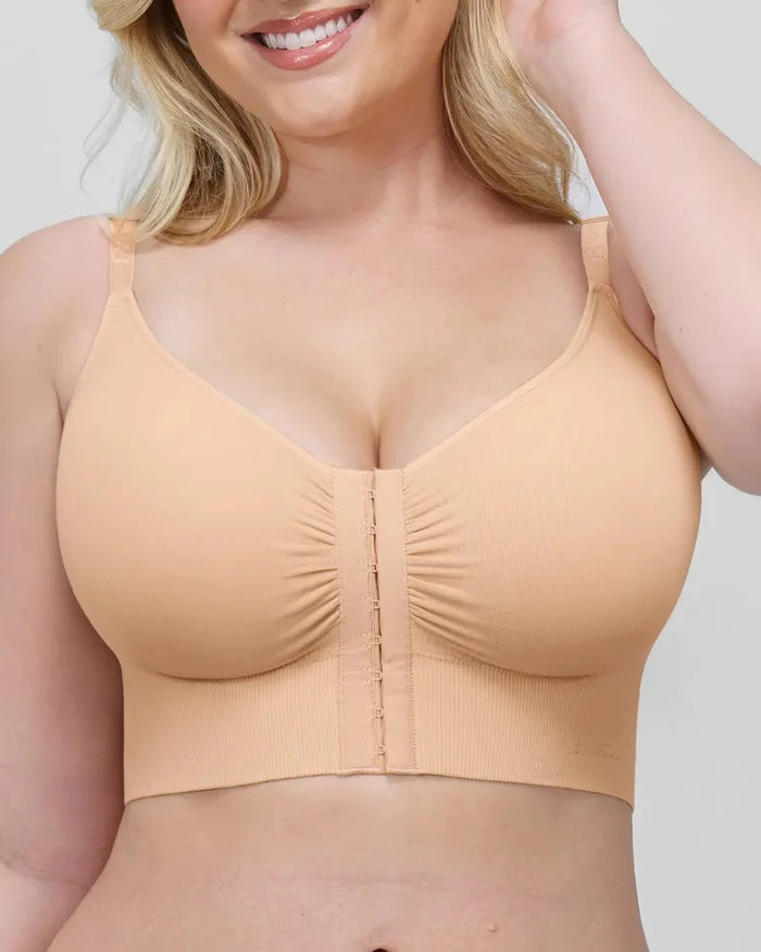 Women's Seamless Front-Closure Bra Top with Wide Band