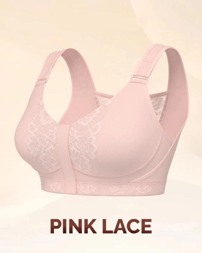 Women's Front-Closure Support Bra with Lace Detail