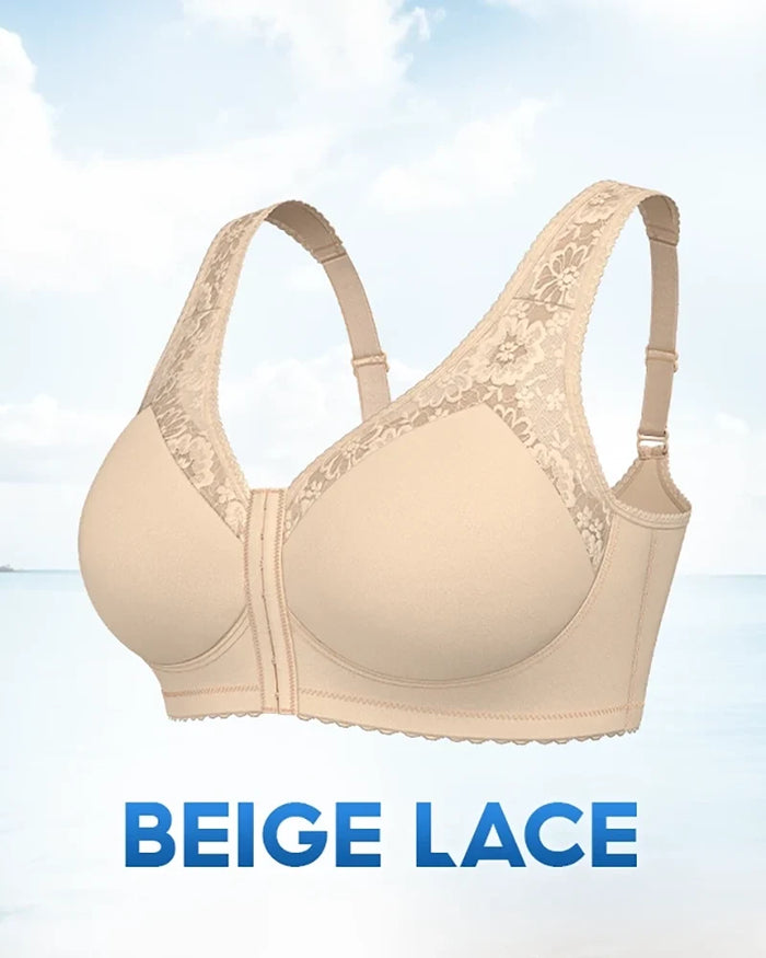 Women's Front-Closure Wireless Bra with Lace Detail
