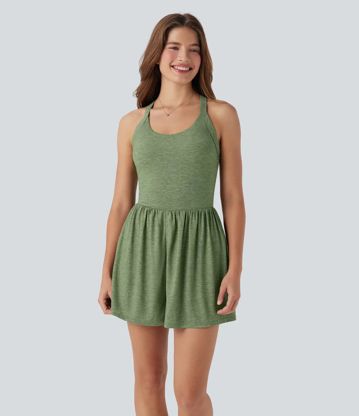 Women's Sleeveless Romper with Built-In Shorts and Pockets