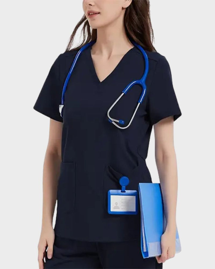 Women's V-Neck Scrub Top with Two Front Pockets