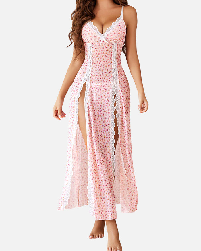 Women's Lace Mesh Babydoll Nightdress with Side Split