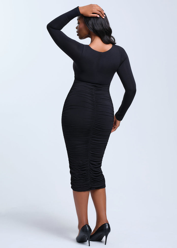 PowerMesh Ruching Long Sleeve Dress