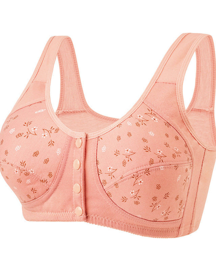 Women's Front Closure Wireless Bra with Floral Lace