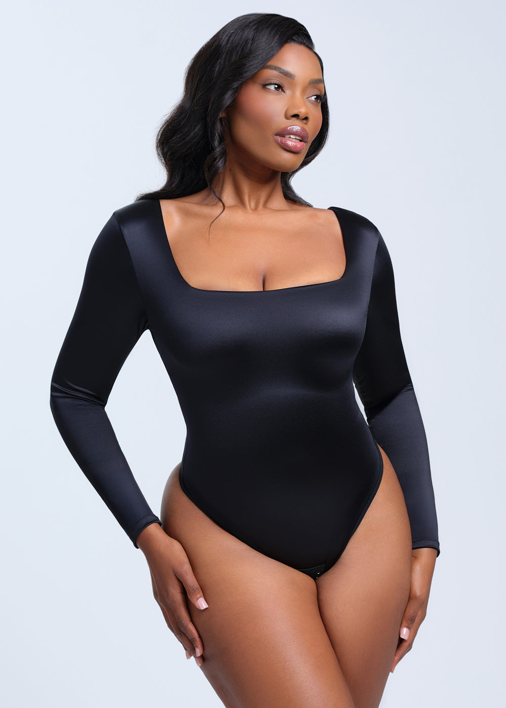 SatinSculpt Long Sleeve Bodysuit Thong