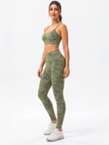 Women's Camo Scoop Neck Crop Sports Bra with Straps