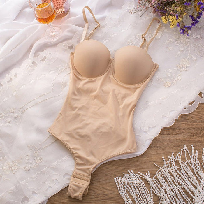 Women's Backless Bodysuit with Push-Up and High Leg