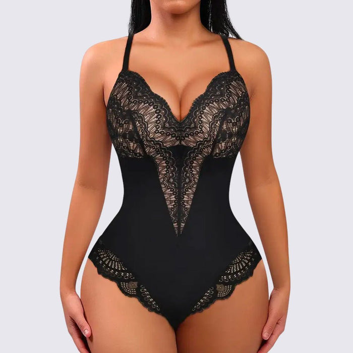 Women's Lace-Trim Shaping Bodysuit with V-Neckline