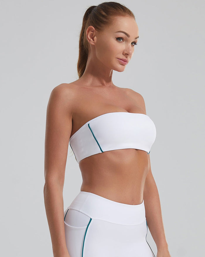 Women's Bandeau Sports Bra Strapless Contrast Trim Design