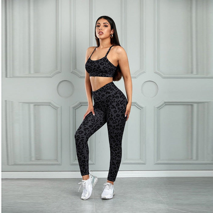 Women's Leopard Print Sports Bra and Legging Set