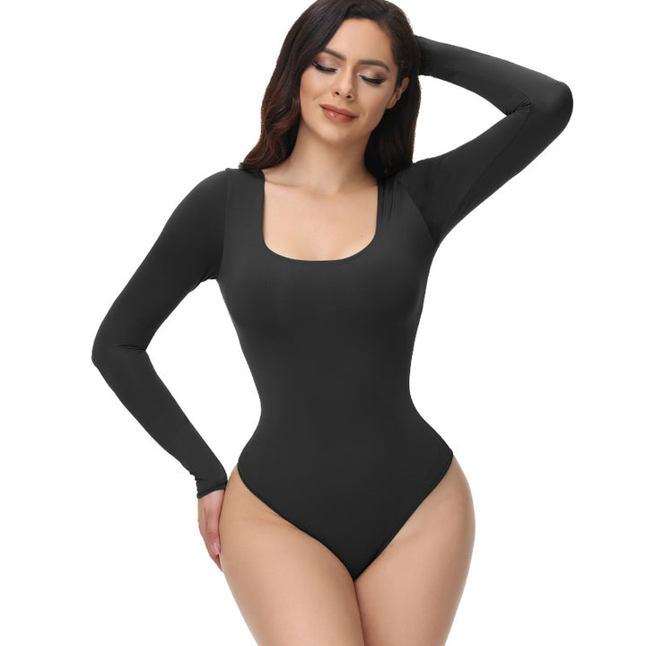 Seamless long-sleeve square-neck bodysuit