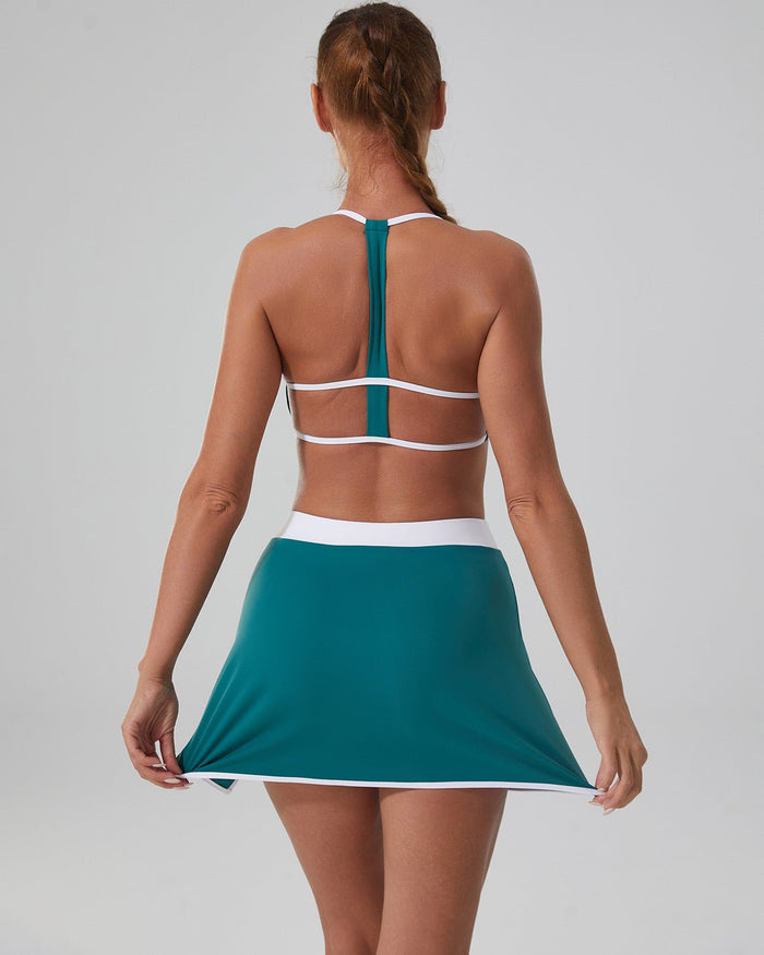 Women's Tennis Skirt with Built-In Shorts Racerback Top