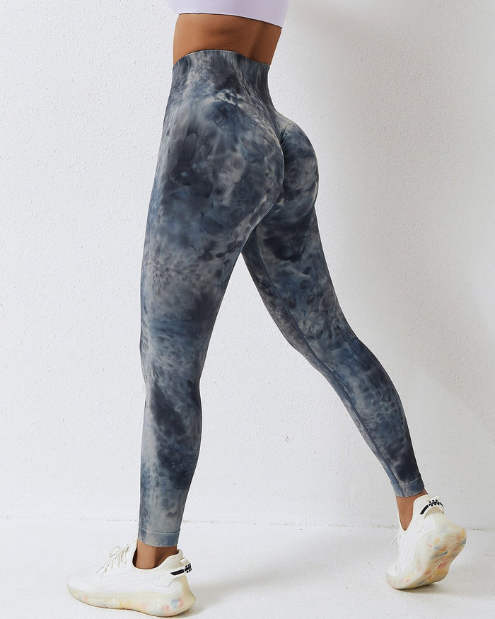 Women's High-Waisted Scrunch Leggings Tie-Dye Pattern