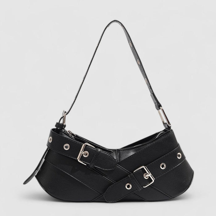 Women's Curved Shoulder Bag with Buckle Detail