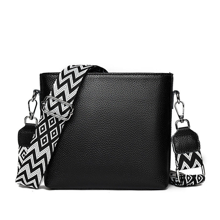 Women's Crossbody Bag with Patterned Strap and Zip Closure