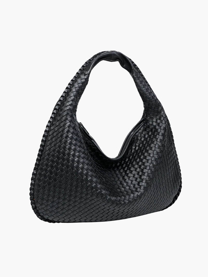 Women's Woven Hobo Bag XL with Top Zip Closure
