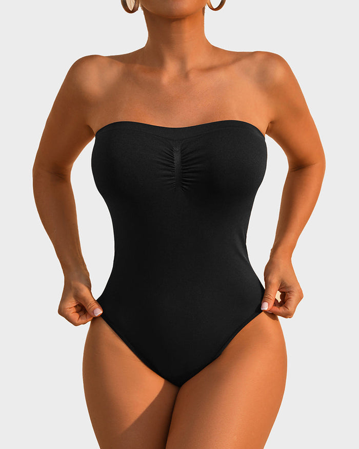 Women's Strapless Tummy Control Bodysuit Ruched Front