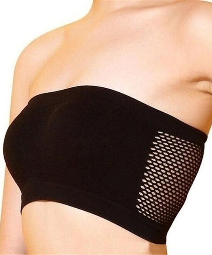 Women's Strapless Bandeau Bra with Breathable Mesh Panel